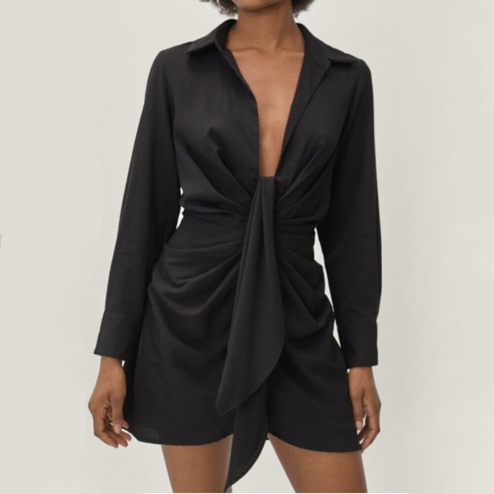 ⭐️$25 - BLUE BLUSH SHIRT DRESS WITH FRONT TIES - BLACK